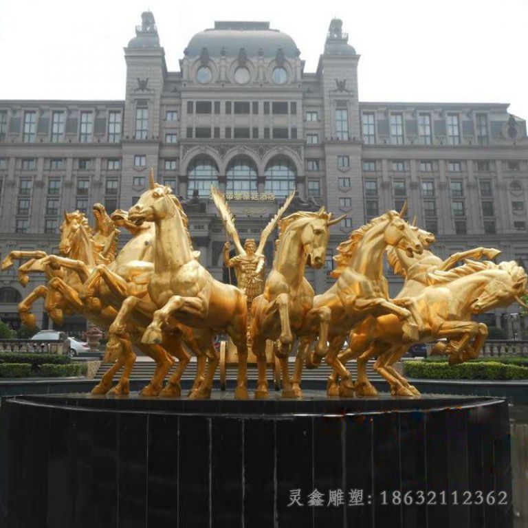 八马奔腾铜雕，公园景观雕塑 (1)