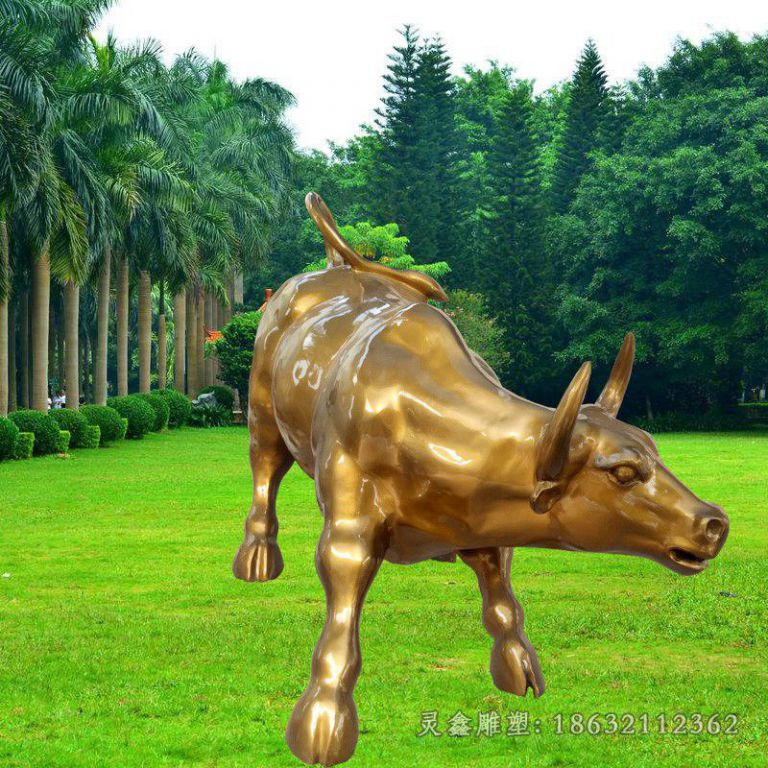 玻璃钢仿铜华尔街牛 步行街动物雕塑 (5)