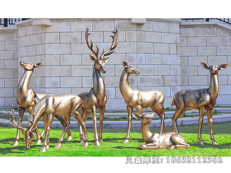 玻璃钢仿铜鹿雕塑，小区景观雕塑 (3)