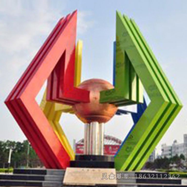 不锈钢彩色金球 花园景观雕塑 (1)