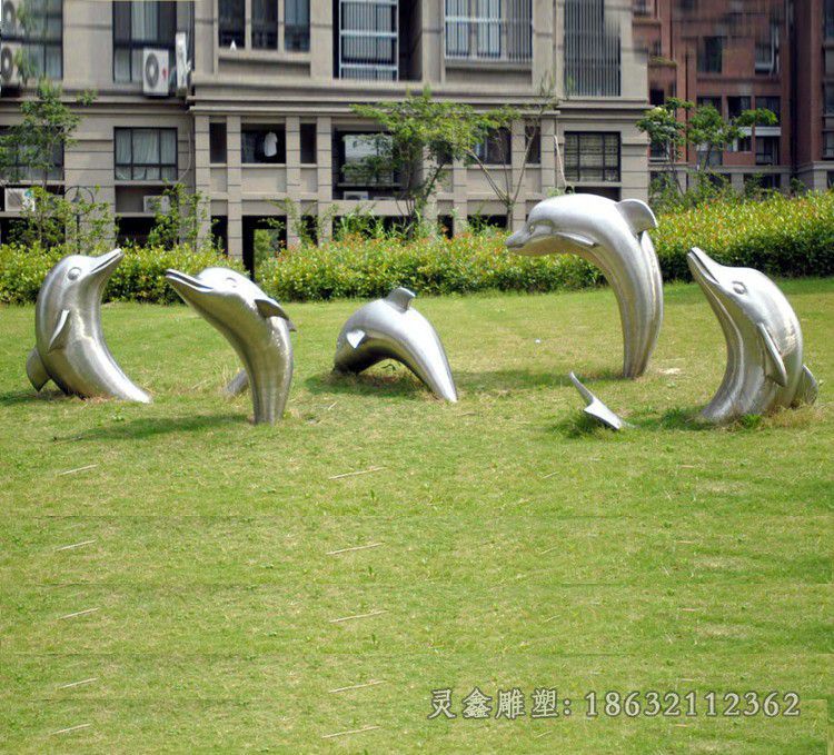 不锈钢草坪海豚 小区动物摆件 (2)