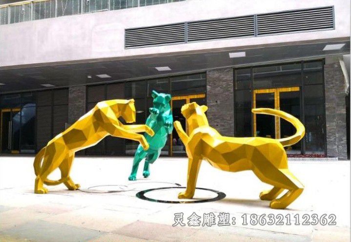 不锈钢豹子动物雕塑 (3)