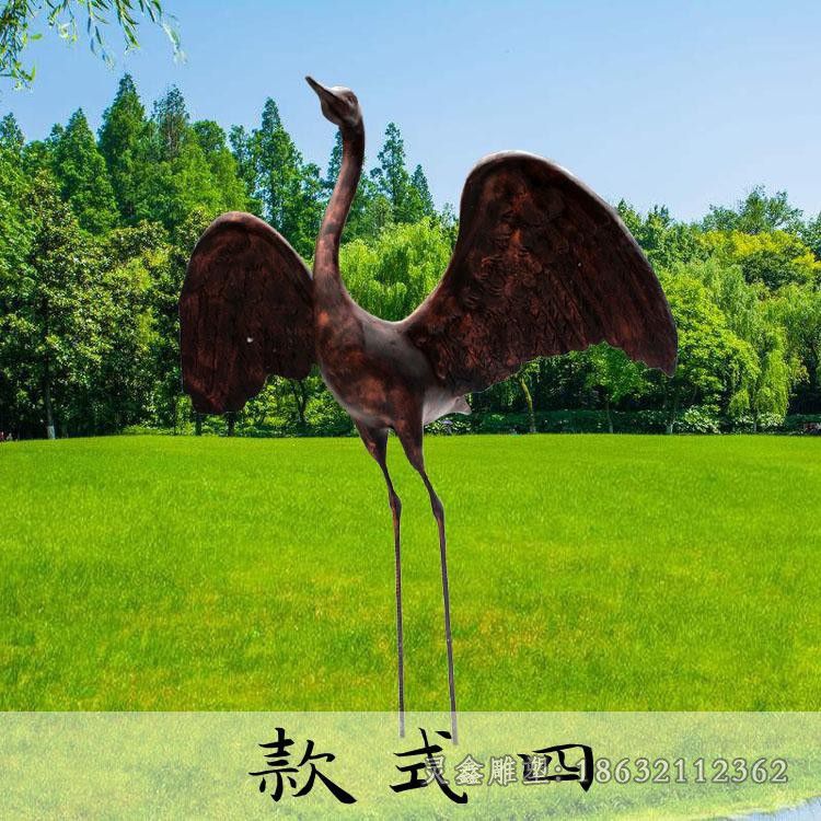 玻璃钢仿铜仙鹤，公园动物雕塑 (4)