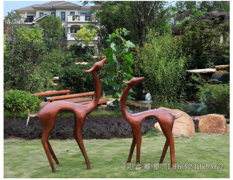 玻璃钢小鹿动物雕塑，玻璃钢公园仿铜动物雕塑12