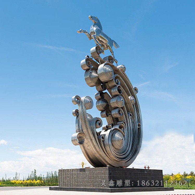 不锈钢抽象奔马雕塑