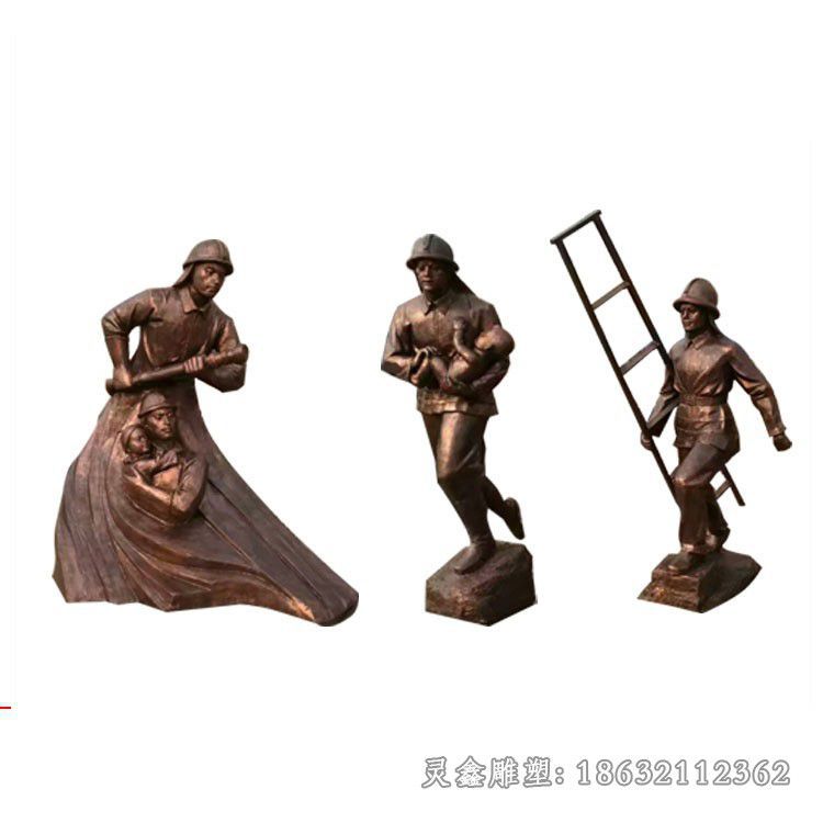 玻璃钢仿铜消防员雕塑灭火救人的消防员雕塑 (6)