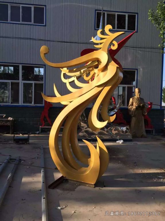 不锈钢抽象大型凤凰雕塑