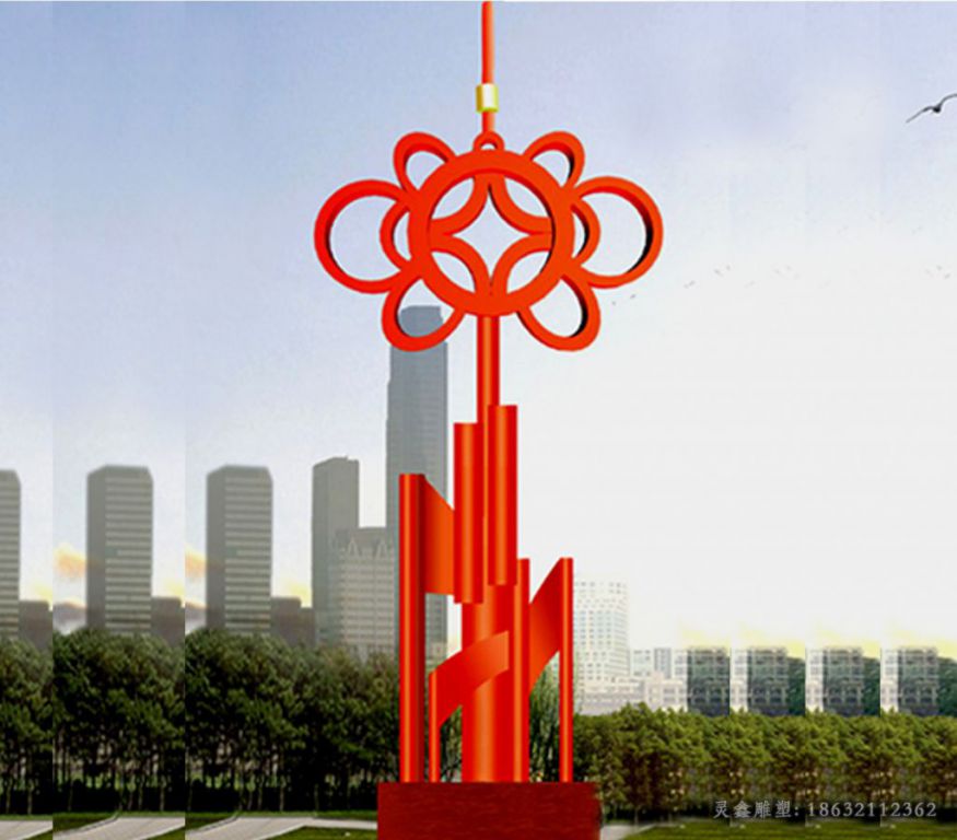 不锈钢抽象大型中国结 城市不锈钢雕塑