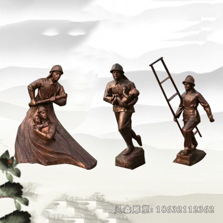 玻璃钢仿铜消防员雕塑灭火救人的消防员雕塑 (7)
