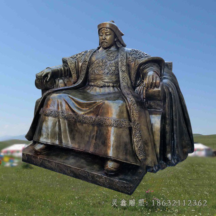 成吉思汗坐像雕塑，玻璃钢仿铜雕塑 (2)