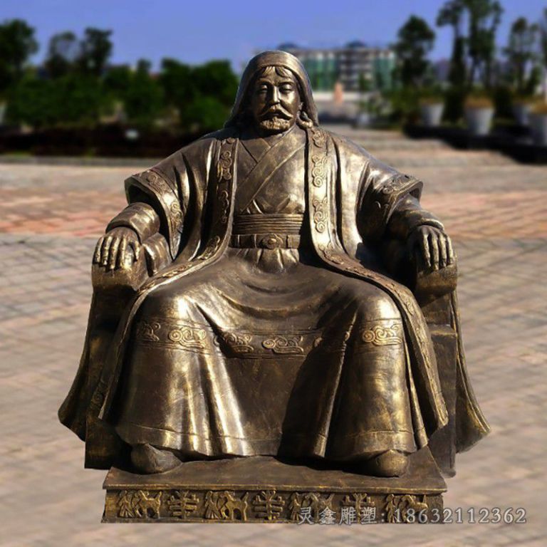 成吉思汗坐像雕塑，玻璃钢仿铜雕塑 (5)