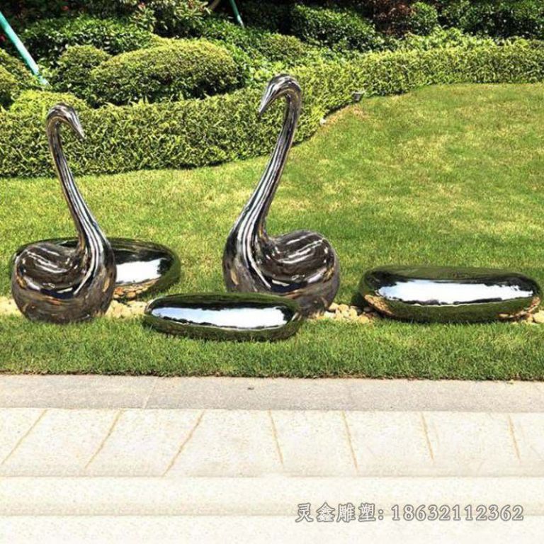 不锈钢抽象广场天鹅雕塑 (2)
