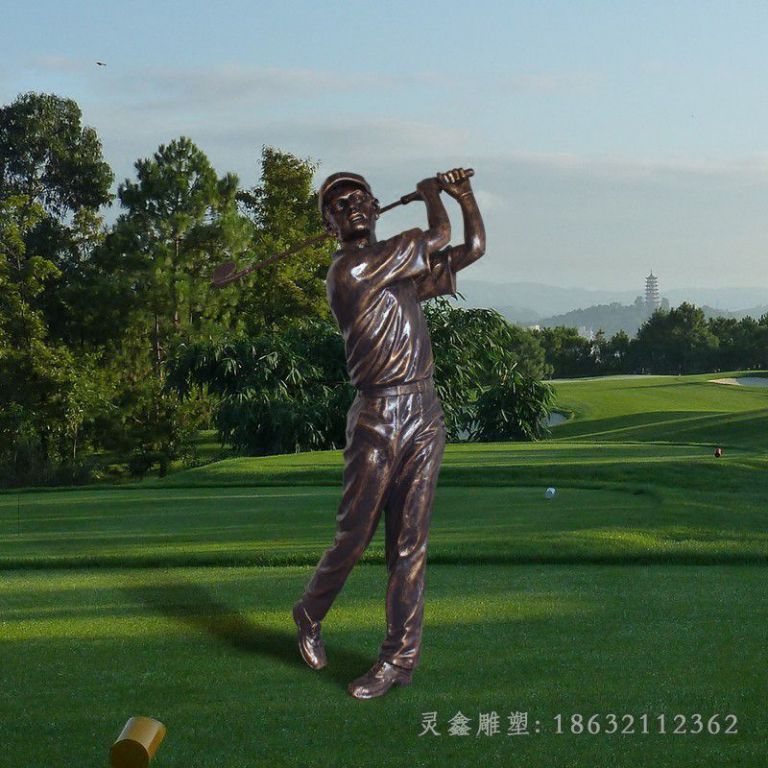 打高尔夫球人物公园铜雕 (6)
