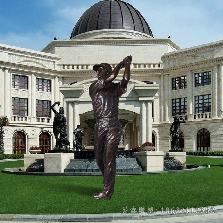 打高尔夫球人物公园铜雕 (7)