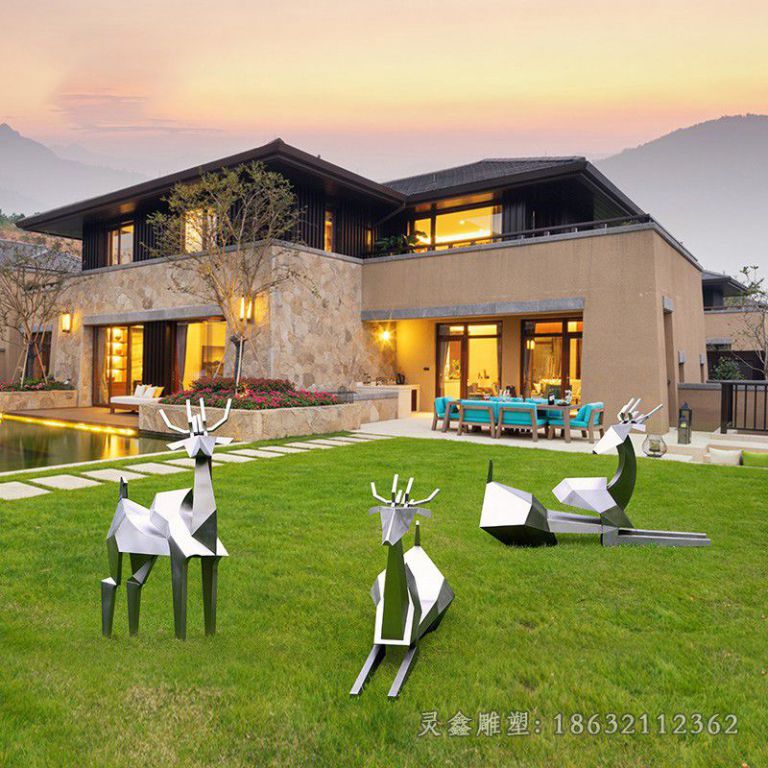 不锈钢抽象几何福鹿雕塑