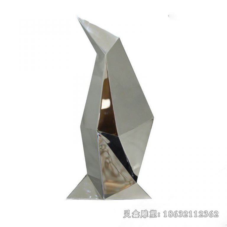 不锈钢抽象几何企鹅雕塑 (1)