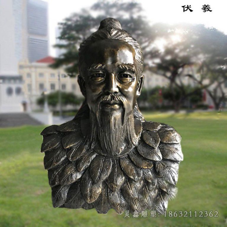 伏羲胸像雕塑，玻璃钢仿铜雕塑 (3)