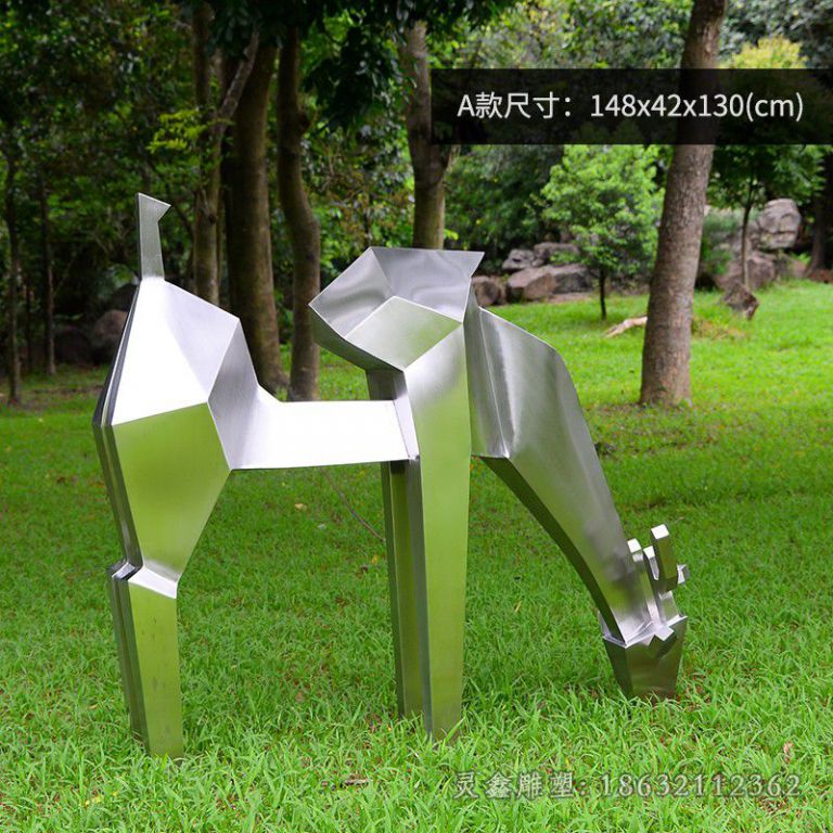 不锈钢抽象几何鹿雕塑 (2)