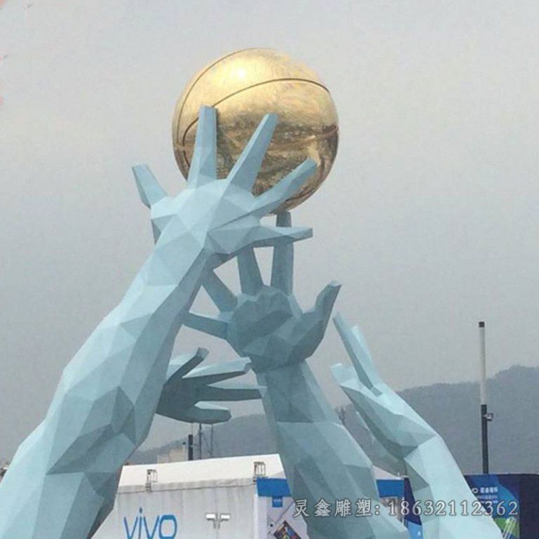 不锈钢抽象几何手托球雕塑