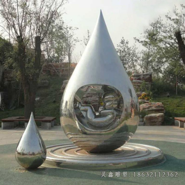不锈钢抽象镜面水滴雕塑