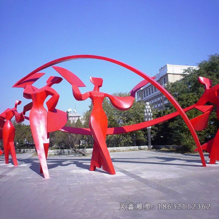 不锈钢抽象跳舞雕塑，不锈钢抽象人物雕塑