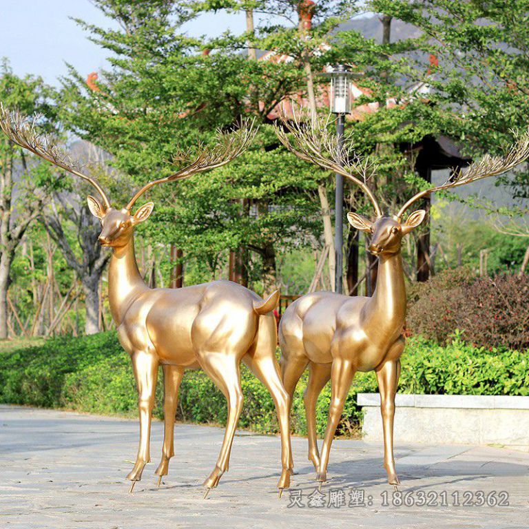 玻璃钢金色小鹿雕塑，玻璃钢仿铜动物雕塑4