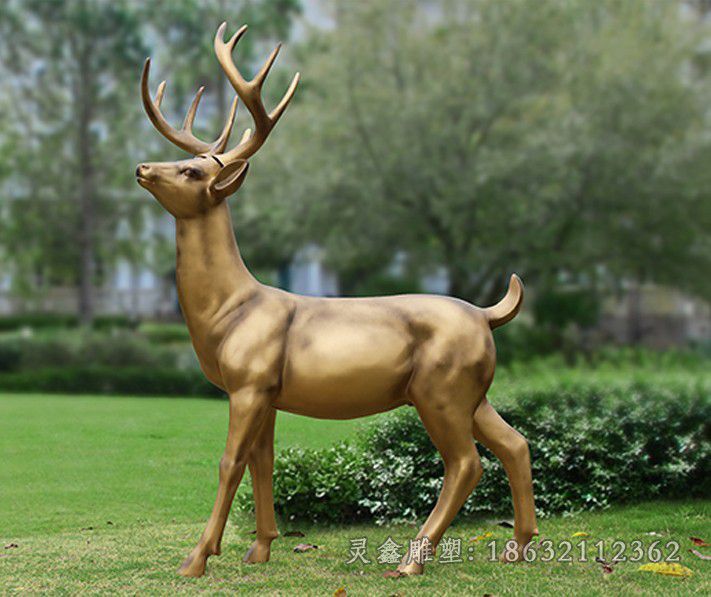 玻璃钢金色小鹿动物雕塑，玻璃钢仿铜动物雕塑5