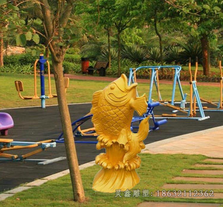 玻璃钢金鱼雕塑 仿真彩绘喷水鲤鱼庭院园林喷泉流水摆件20537_看图王