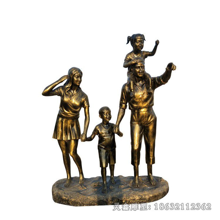 公园一家四口玩耍人物铜雕 (2)