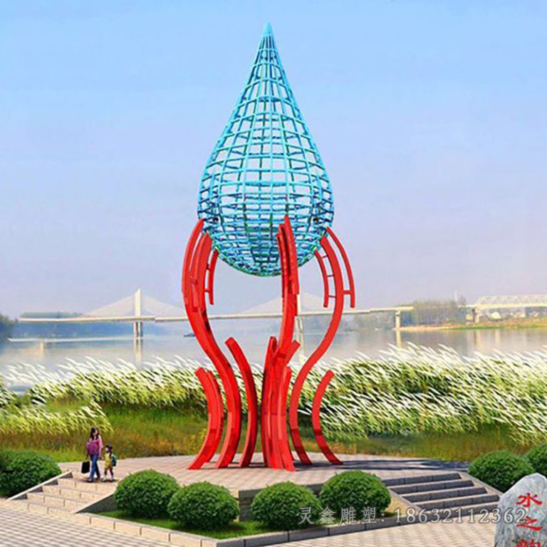 不锈钢灯泡水滴雕塑 广场景观雕塑