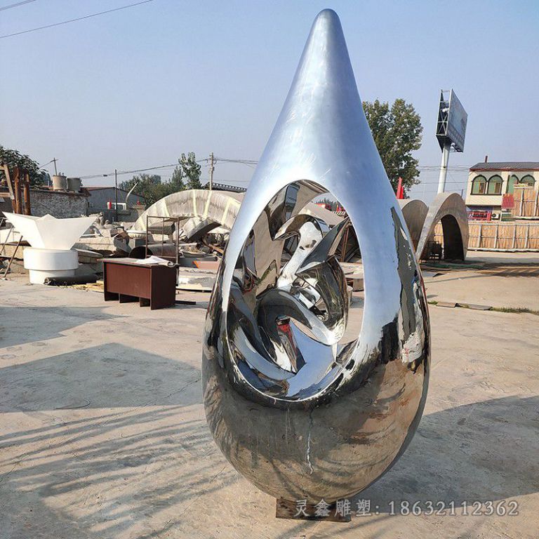 不锈钢广场镜面水滴雕塑 (2)