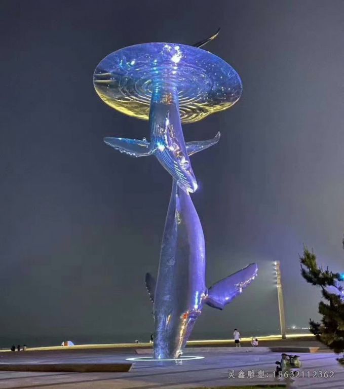 不锈钢发光海豚和鲨鱼雕塑