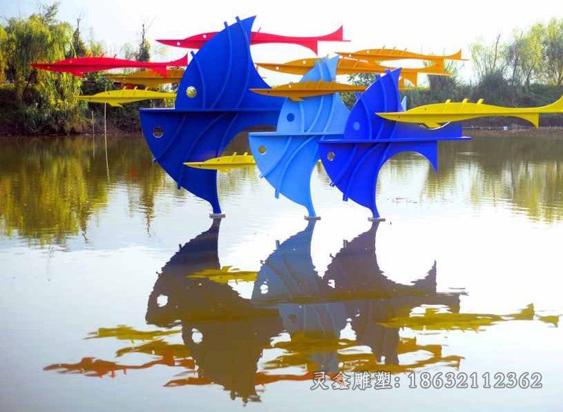 不锈钢抽象鱼雕塑，湖面景观雕塑_看图王