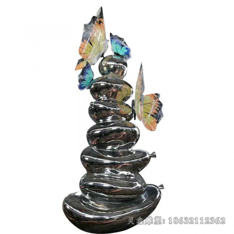 不锈钢创意园林景观雕塑金属铁艺镜面抽象气球彩色蝴蝶装饰品摆件67635