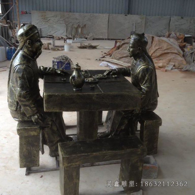 古代人物吃白饭铜雕，广场小品铜雕，景观铜雕_看图王