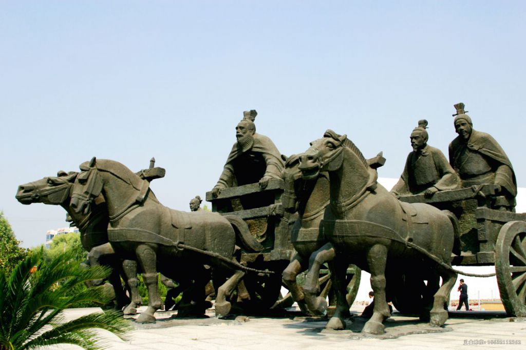 古代人物骑马车雕塑，园林景观雕塑