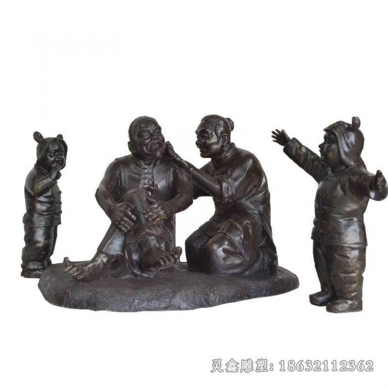 古人掏耳朵雕塑，街头景观铜雕 (7)