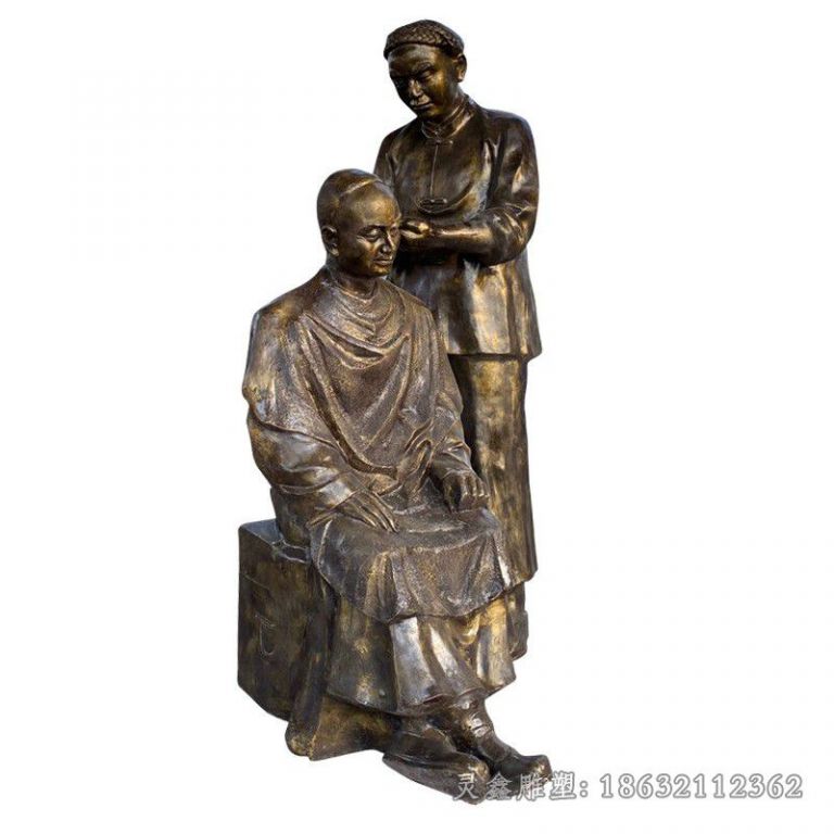古人掏耳朵雕塑，街头景观铜雕 (8)