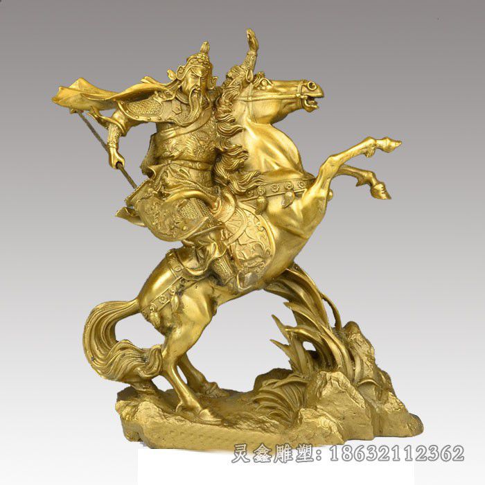 关公骑马铜雕，古代人物雕塑