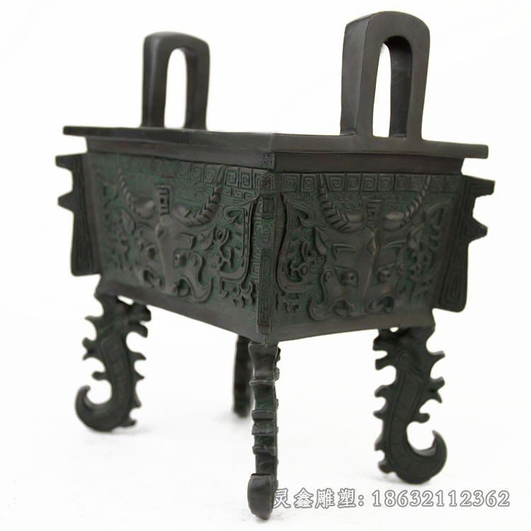 铸造牛头鼎，青铜鼎，牛头铜鼎 (2)