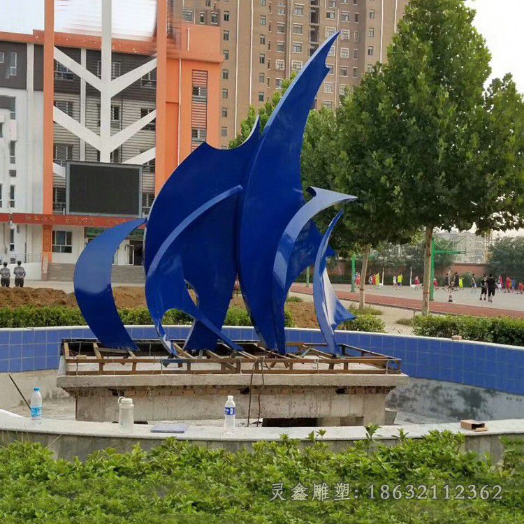 不锈钢海豚 小区景观雕塑 (2)