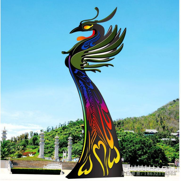 不锈钢凤凰动物雕塑 (6)