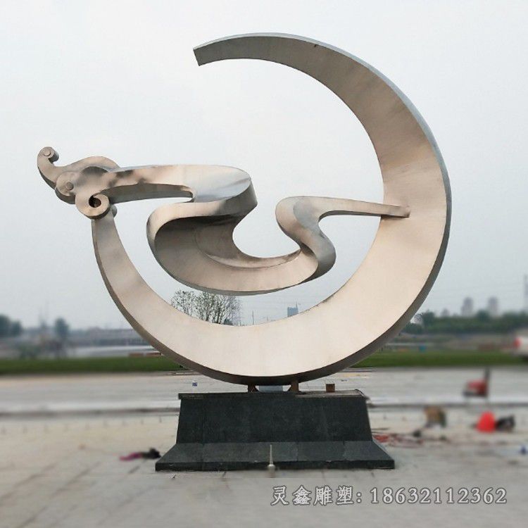 不锈钢抽象月亮云海雕塑