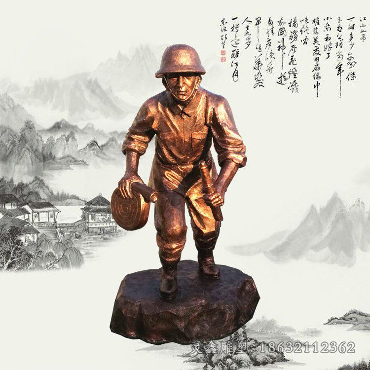 户外玻璃钢仿铜消防员雕塑公园人物摆件 (3)