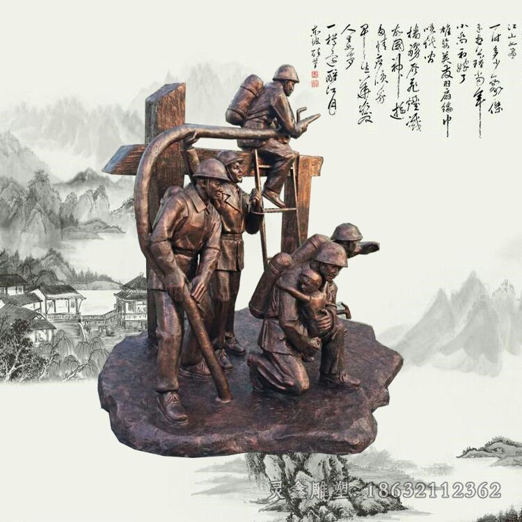 户外玻璃钢仿铜消防员雕塑公园人物摆件 (5)