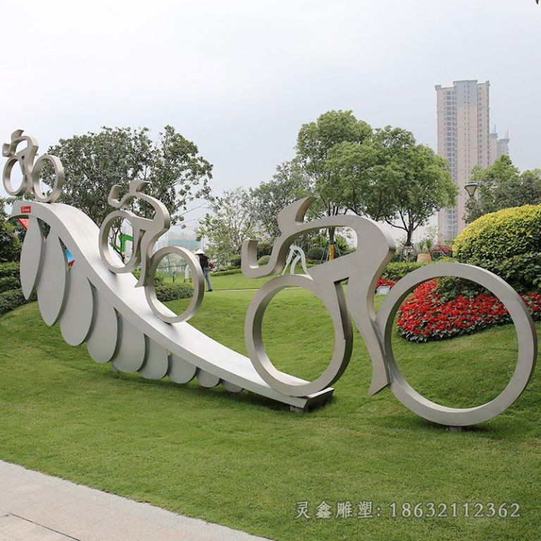 不锈钢创意赛车抽象人物雕塑 (5)