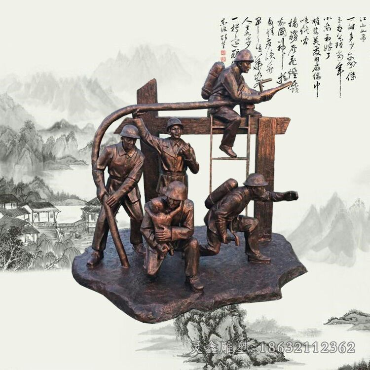 户外玻璃钢仿铜消防员雕塑公园人物摆件 (6)