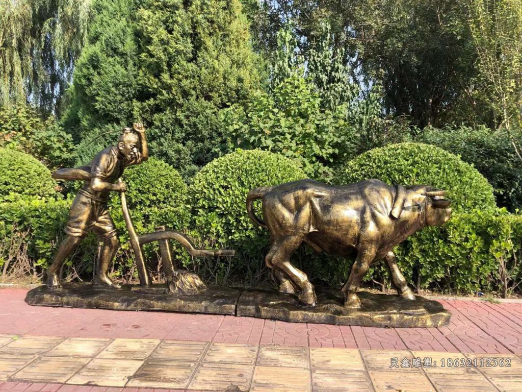 农耕文化农耕牛景观铜雕