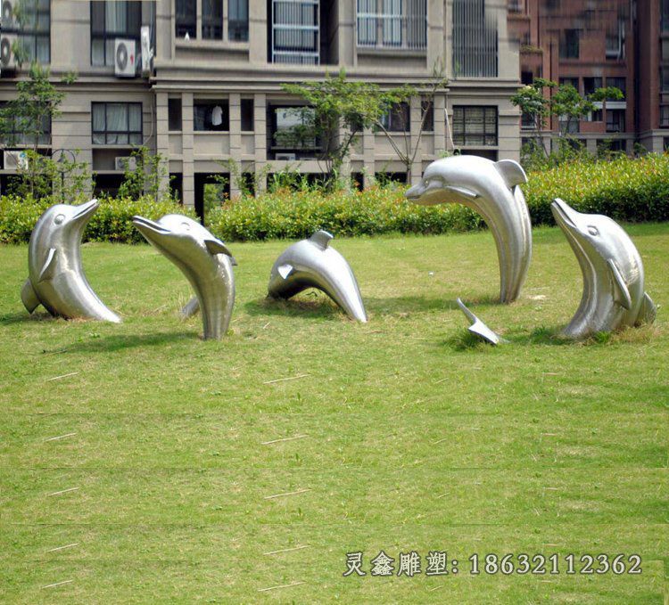 不锈钢草坪海豚动物雕塑