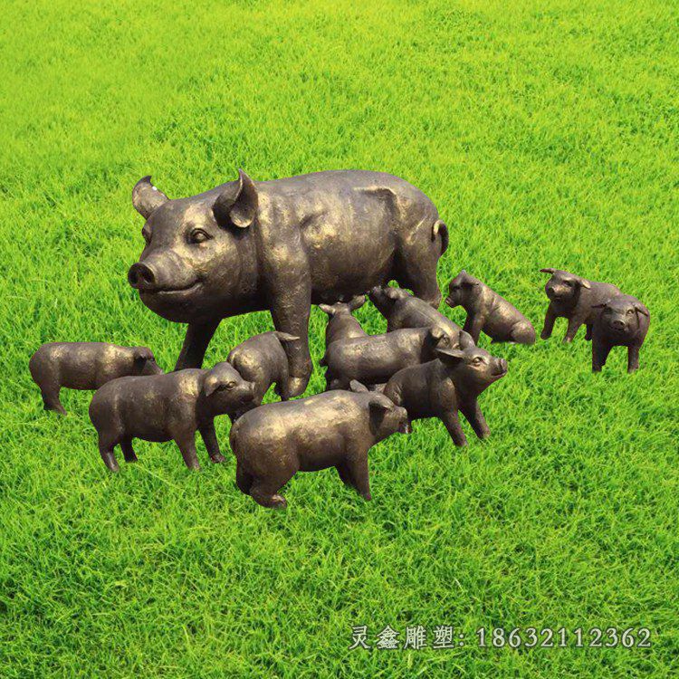 不锈钢草坪小猪动物雕塑